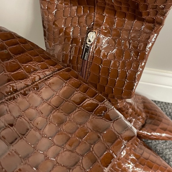 Schutz brown leather heeled boots over the knee croc beautiful pointed toe sz 9 - Picture 3 of 7